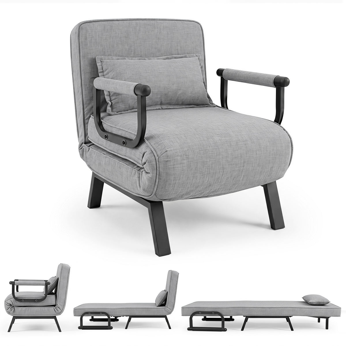 3-in-1 Folding Sofa Bed with Adjustable Backrest with Adjustable Backrest-Light Grey