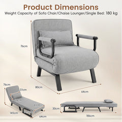 3-in-1 Folding Sofa Bed with Adjustable Backrest with Adjustable Backrest-Light Grey