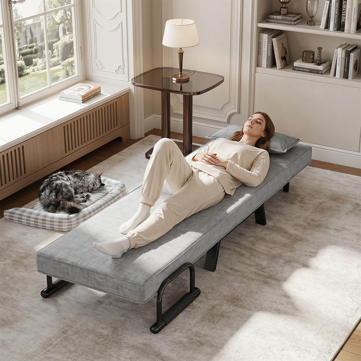 3-in-1 Folding Sofa Bed with Adjustable Backrest with Adjustable Backrest-Light Grey