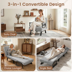 3-in-1 Folding Sofa Bed with Adjustable Backrest with Adjustable Backrest-Light Grey