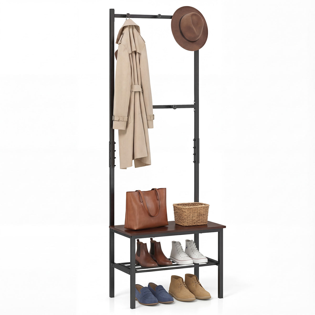3-in-1 Freestanding Entryway Bench with Hooks and Shoe Storage for Entrance and Mudroom