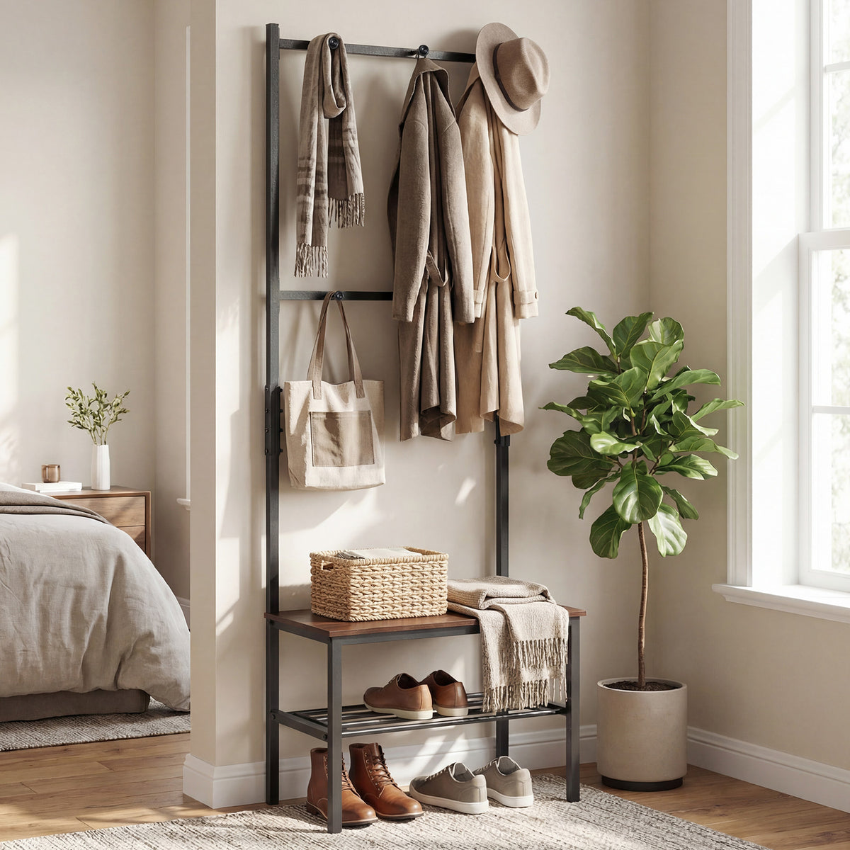 3-in-1 Freestanding Entryway Bench with Hooks and Shoe Storage for Entrance and Mudroom