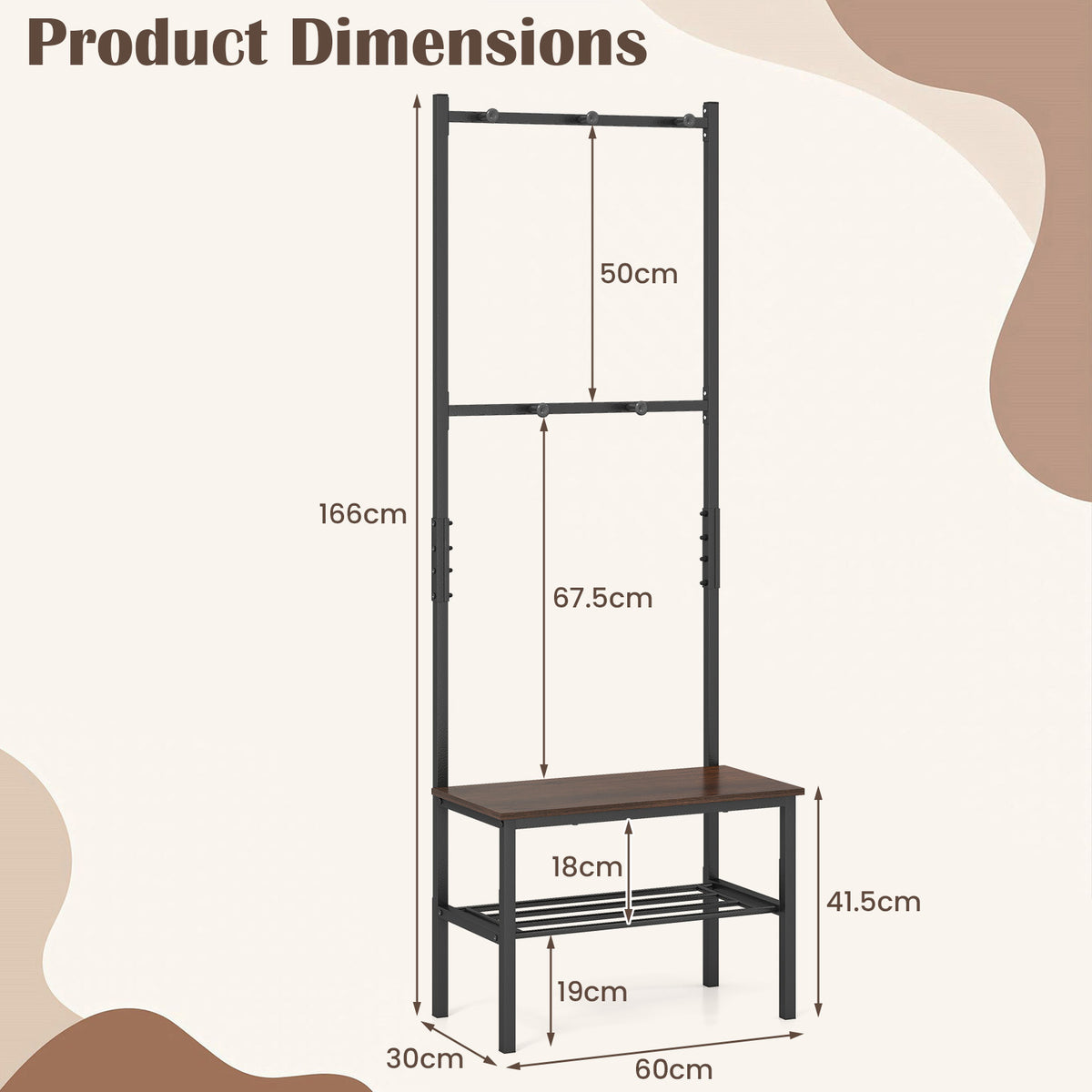 3-in-1 Freestanding Entryway Bench with Hooks and Shoe Storage for Entrance and Mudroom
