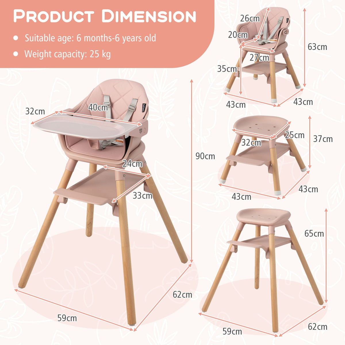 3 in 1 High Chairs in Pink, image 5