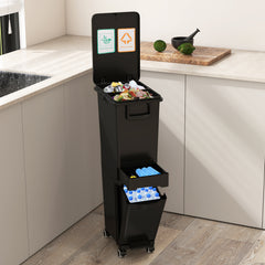 3-in-1 Multifunctional Kitchen Trash Can with Tilt-Designed Bottom Bin-Black