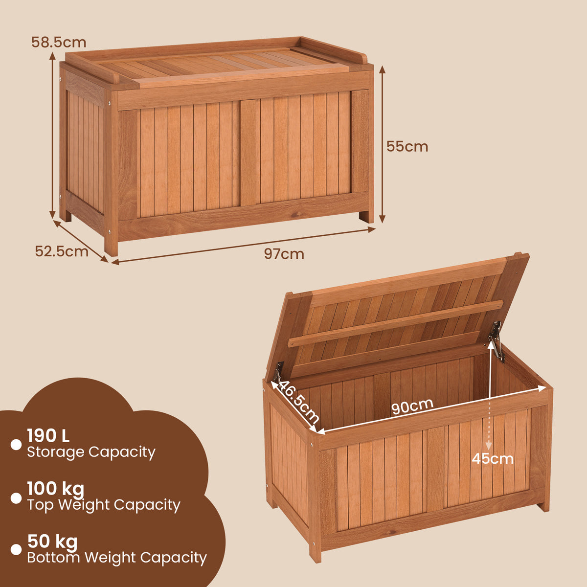 3-in-1 Patio Storage Bench Stool with Flip Top for Cushions