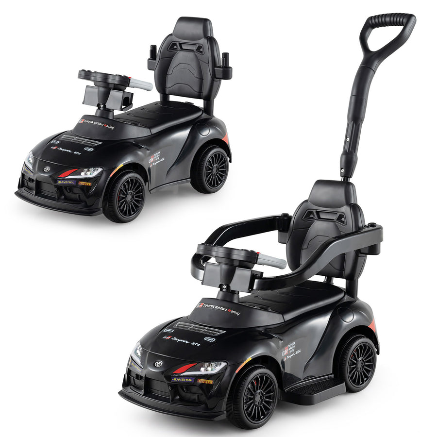 3-in-1 Push Car for Toddlers Toyota Licensed Sliding Car with Handle and Music-Black