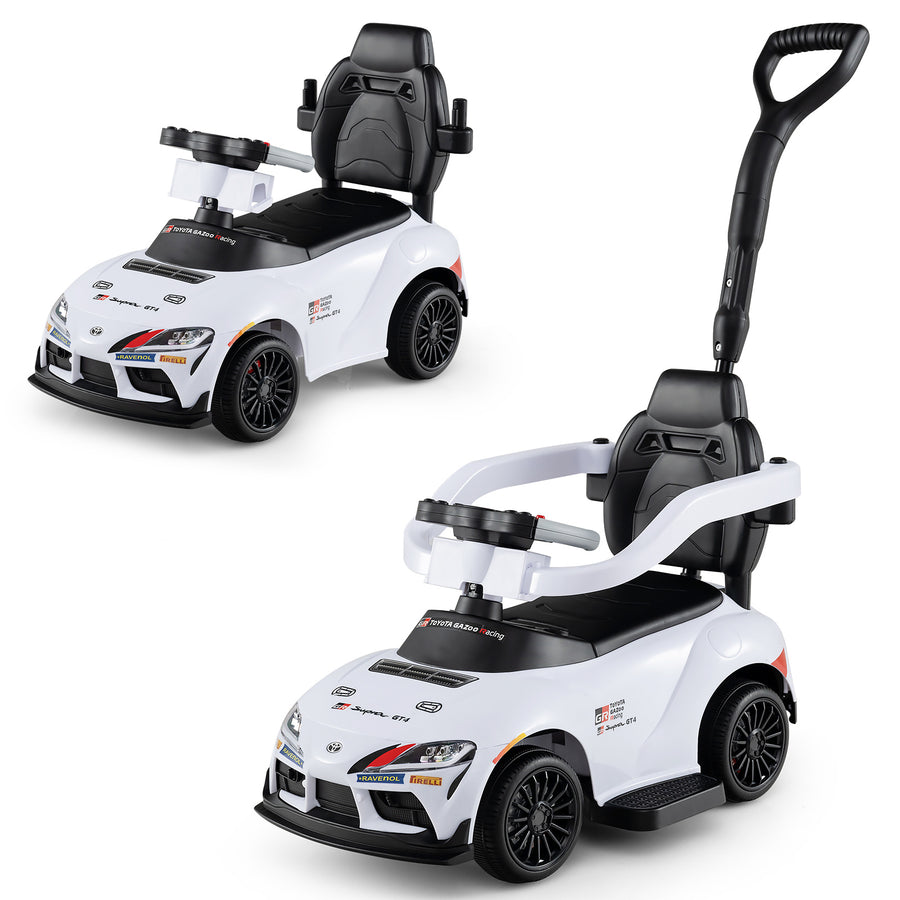 3-in-1 Push Car for Toddlers Toyota Licensed Sliding Car with Handle and Music-White