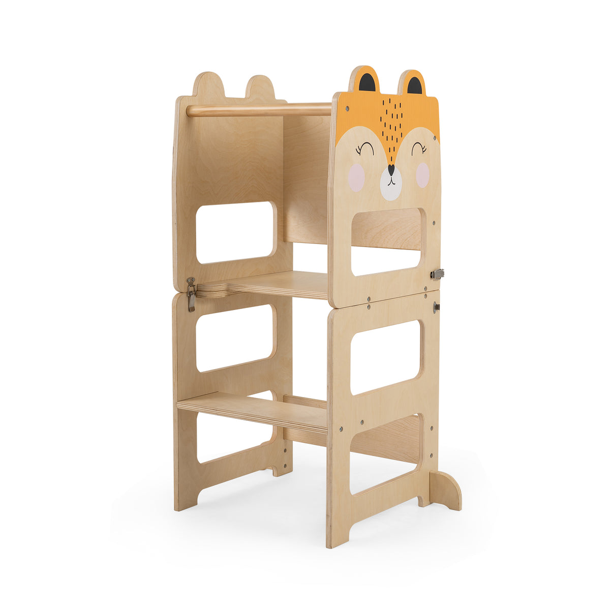 3-in-1 Toddler Kitchen Step Stool Foldable Standing Tower with Blackboard-Fox