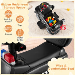 3-in-1 Toddler Push Car with Handle Canopy and Siren Flashing Light for 18-36 Month Kids-Black
