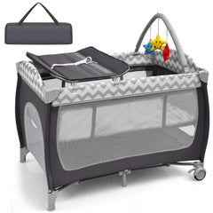 3 in 1 Baby Playard Portable Infant Nursery Center in grey with a carry bag