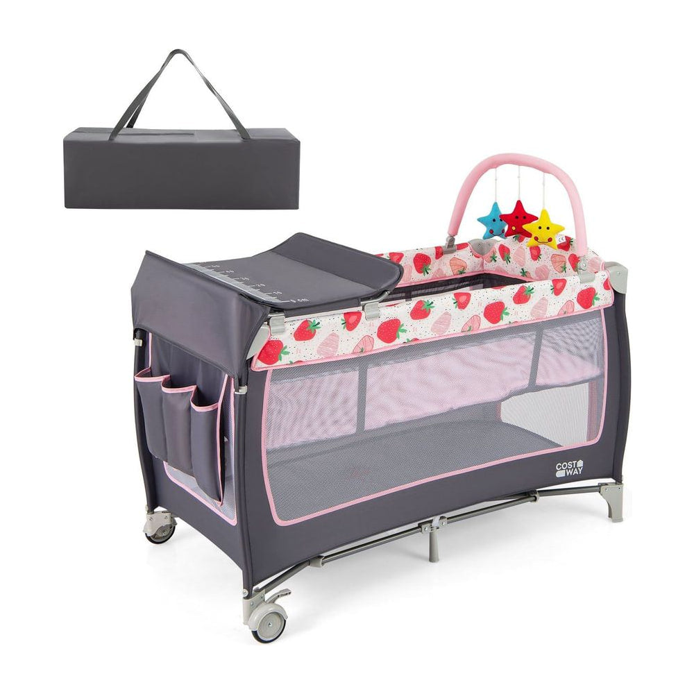 3 in 1 Baby Playard Portable Infant Nursery Center with a carry bag and hanging star toys