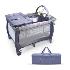 3 in 1 Convertible Bassinet Cot with a changing table and toy bar shown with a storage bag