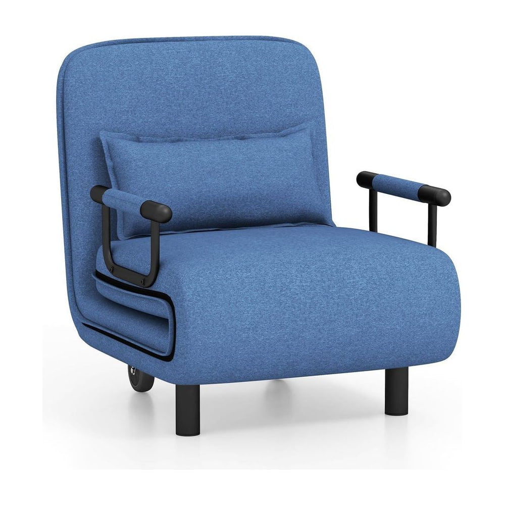 3-in-1 Convertible Sofa Bed with 5-Position Adjustable Backrest in blue with a matching cushion