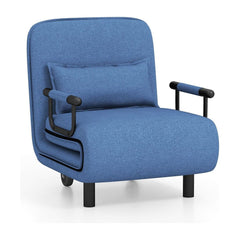 3-in-1 Convertible Sofa Bed with 5-Position Adjustable Backrest in blue with a matching cushion