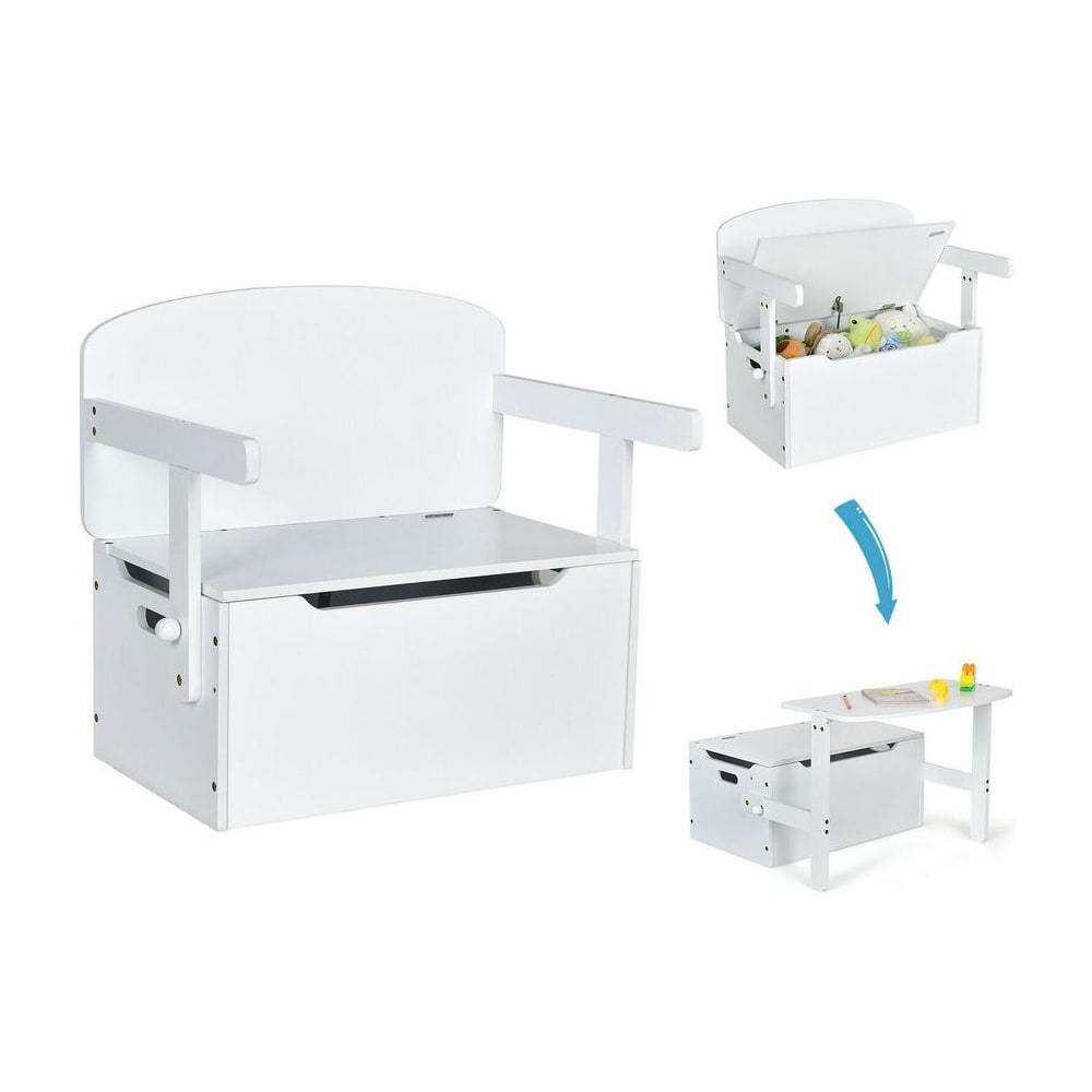 3-in-1 Kids Table and Chair Set with Toy Storage Box-White, showing the table and chair unit with storage box