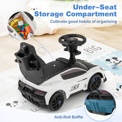 3-in-1 Ride on Push Car with 2 Universal Wheels, Music Steering, Guardrail and Handlebar-White