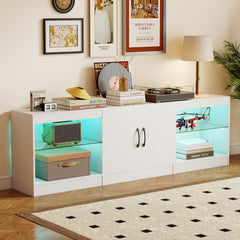 3-in-1 Entertainment Center with Adjustable Glass Shelves-White