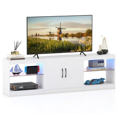 3-in-1 Entertainment Center with Adjustable Glass Shelves-White