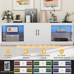 3-in-1 Entertainment Center with Adjustable Glass Shelves-White
