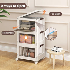 3-Pack Stackable Storage Bins with Lockable Wheels for Dorm Pantry Bedroom-White