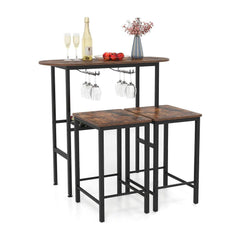 3 Piece Counter Height Table Set oval dining table with two stools and wine rack