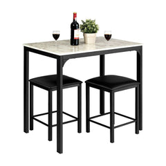 3 Piece Dining Table Set with 2 Faux Leather Backless Stools-White