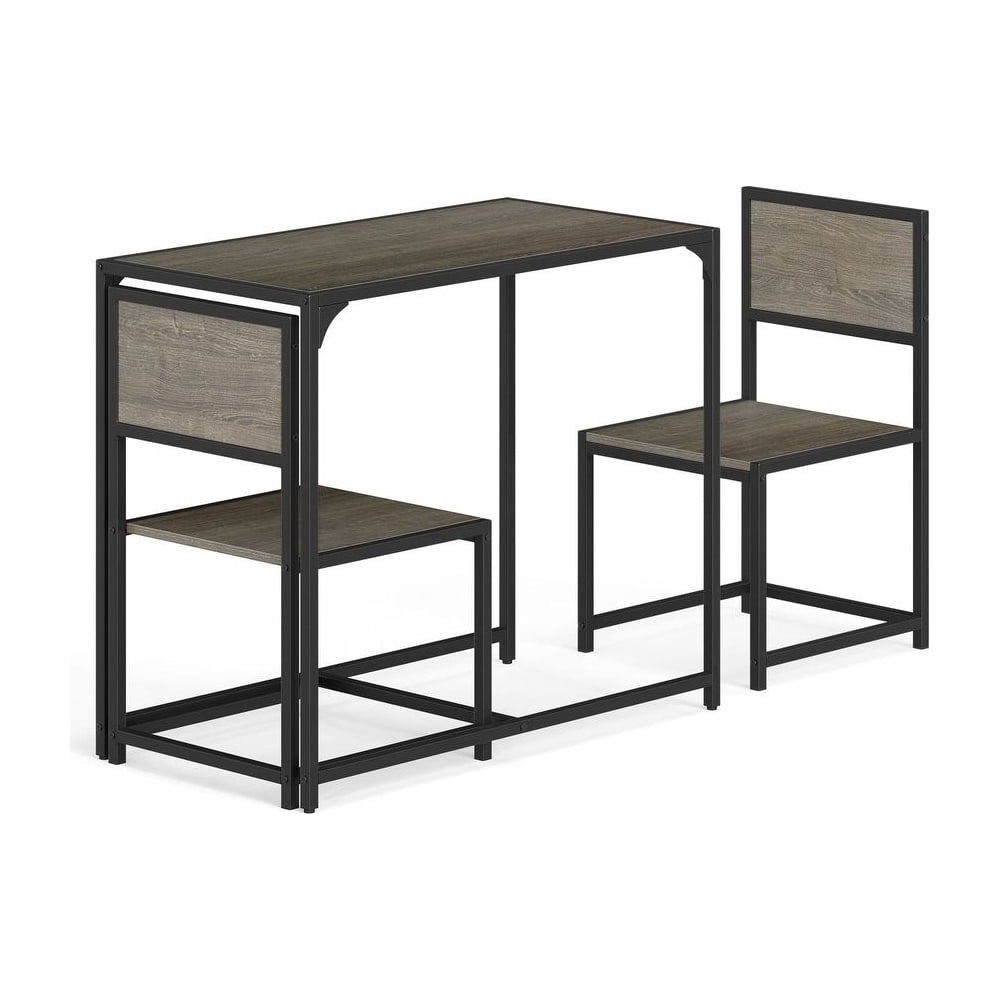 3 Piece Dining Table Set with one chair tucked under the table and one chair placed beside it