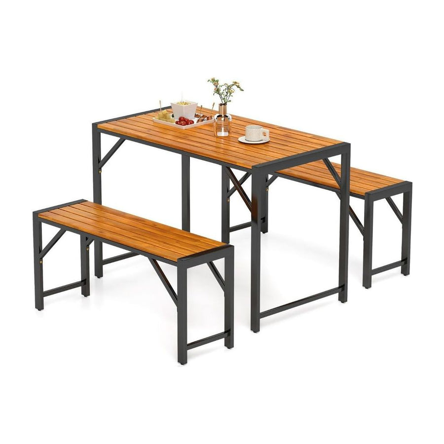 3-Pieces Patio Dining Set with Outdoor Picnic Table and 2 Benches for 4 People
