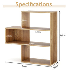 A size diagram of the irregular open back bookcase showing its dimensions