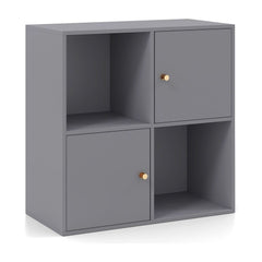 3-Tier Bookshelf with Dual Anti-Tipping Kits and 2 Cabinets in Grey