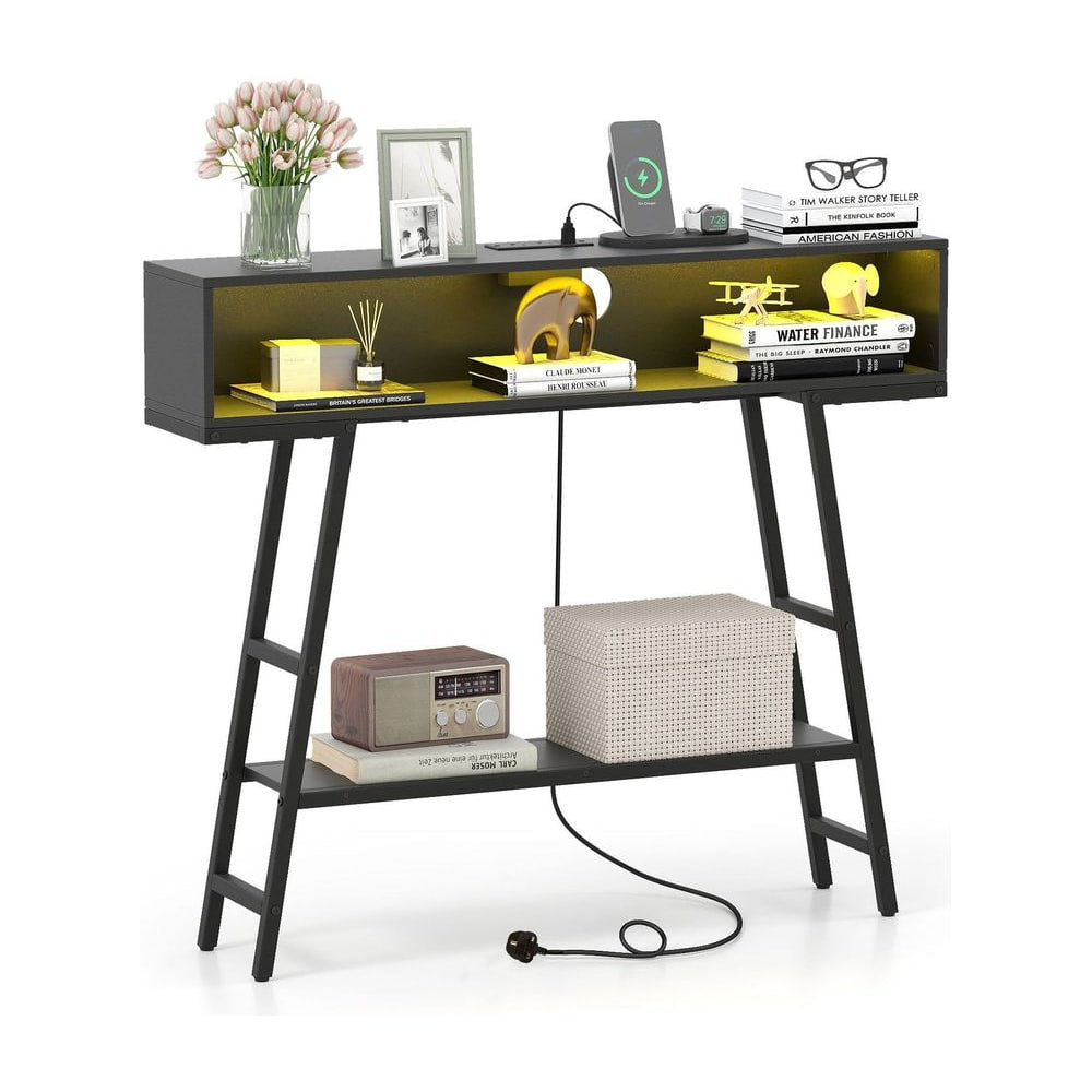 3-Tier Console Table with LED Light and Charging Station shown against a plain white background
