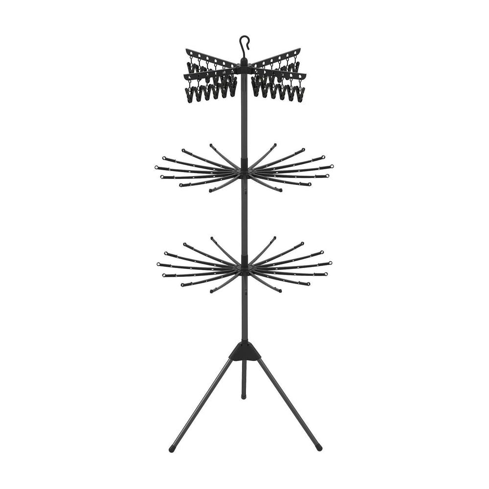 3-Tier Folding Clothes Drying Rack with multiple arms and clips for hanging clothes