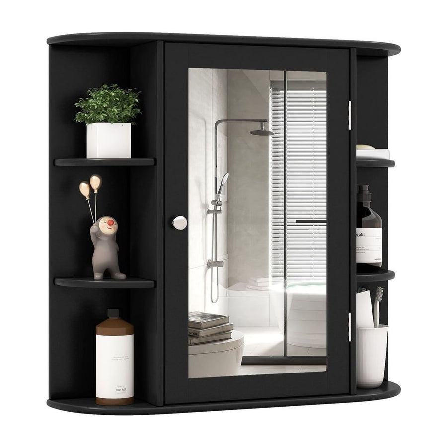 3-Tier Mirrored Wall Mounted Bathroom Cabinet-Black