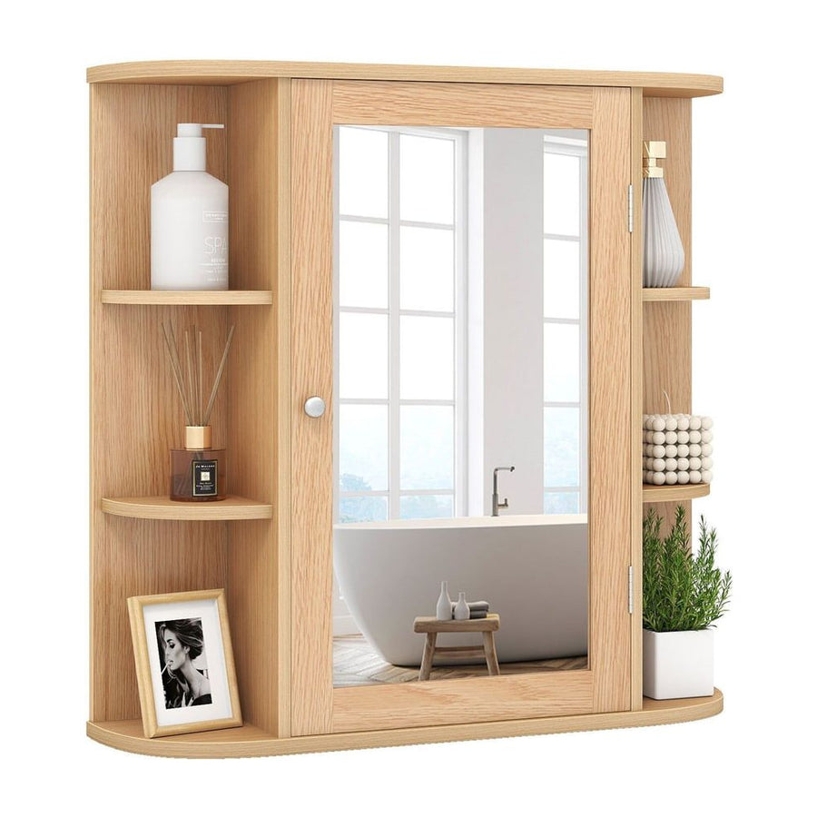 3-Tier Mirrored Wall Mounted Bathroom Cabinet-Natural