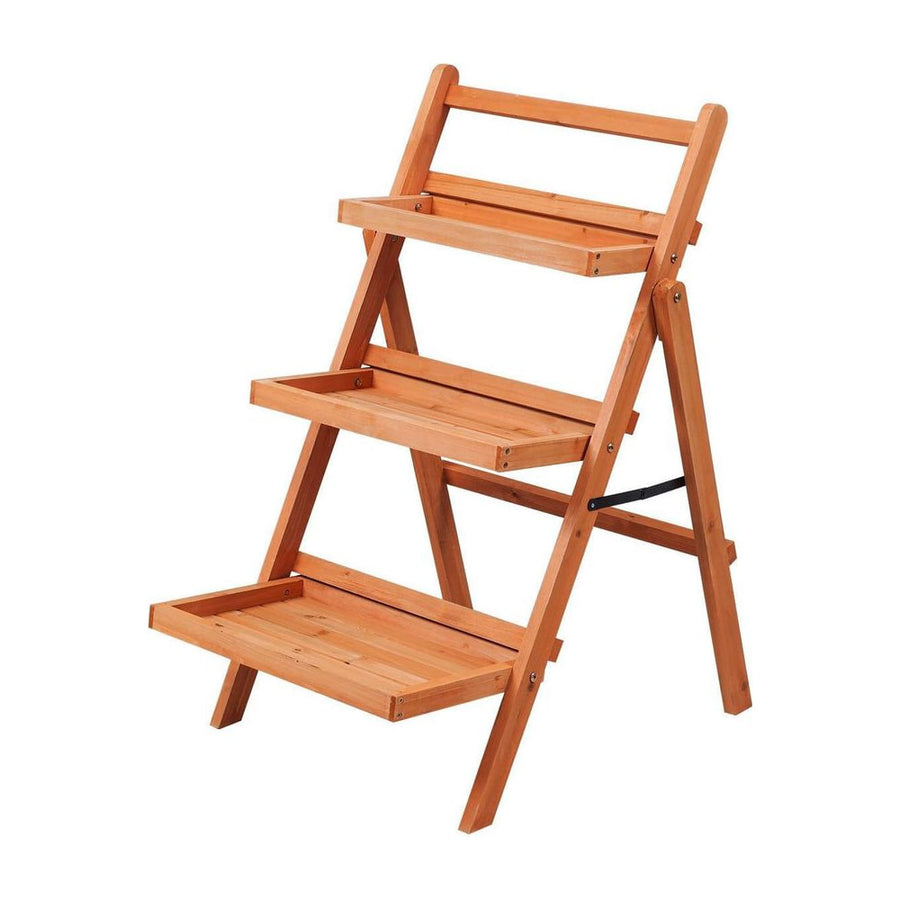 3-Tier Plant Stand Flower Rack Bonsai Pot Shelf made of wood, shown against a white background