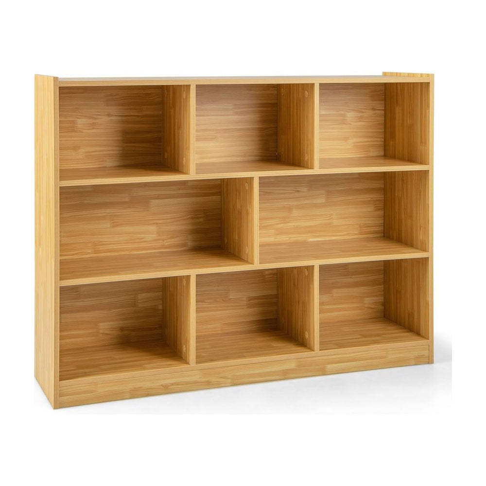 3-Tier Wooden Cube Bookcase with 8 Compartments in yellow, a front view of the empty unit