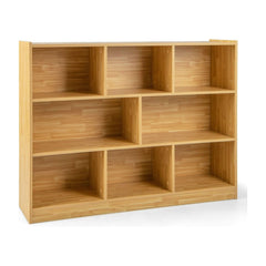 3-Tier Wooden Cube Bookcase with 8 Compartments in yellow, a front view of the empty unit