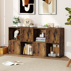 Two rustic brown wood effect cube storage units placed side by side