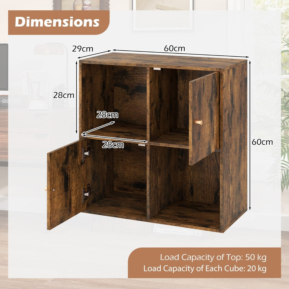 Dimensions diagram for the rustic brown wood effect cube storage unit