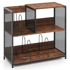 3-Tier Record Player Stand with Vinyl Storage and 3 Removable Dividers-Brown