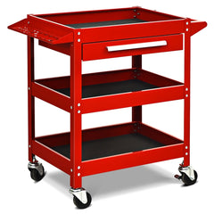 3 Tier Tool Trolley with Drawer and 4 Wheels-Red