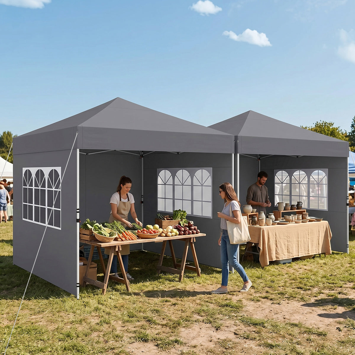 3 x 3 m Pop Up Canopy with 4 Sidewalls and Adjustable Height-Grey