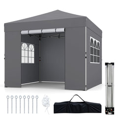 3 x 3 m Pop Up Canopy with 4 Sidewalls and Adjustable Height-Grey