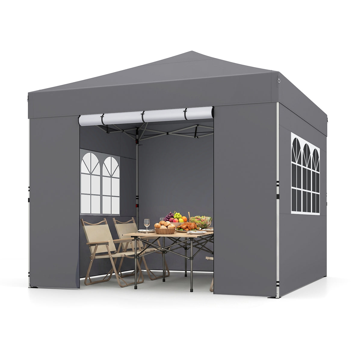 3 x 3 m Pop Up Canopy with 4 Sidewalls and Adjustable Height-Grey