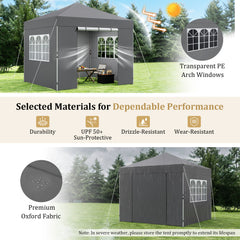 3 x 3 m Pop Up Canopy with 4 Sidewalls and Adjustable Height-Grey