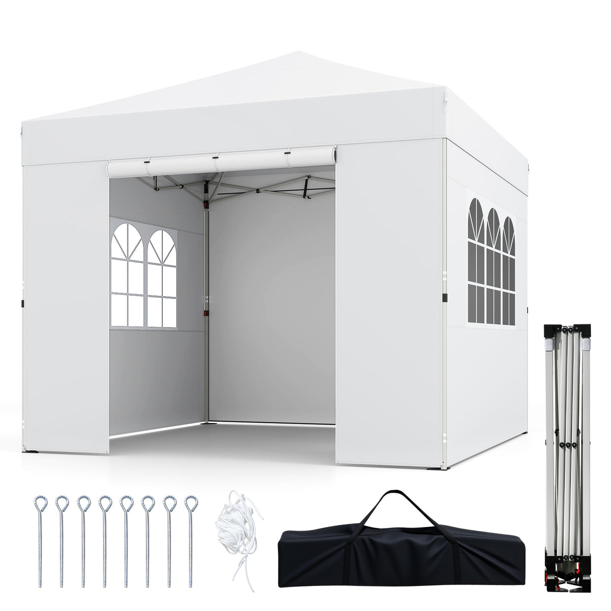 3 x 3 m Pop Up Canopy with 4 Sidewalls and Adjustable Height-White