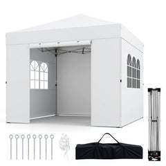 3 x 3 m Pop Up Canopy with 4 Sidewalls and Adjustable Height-White