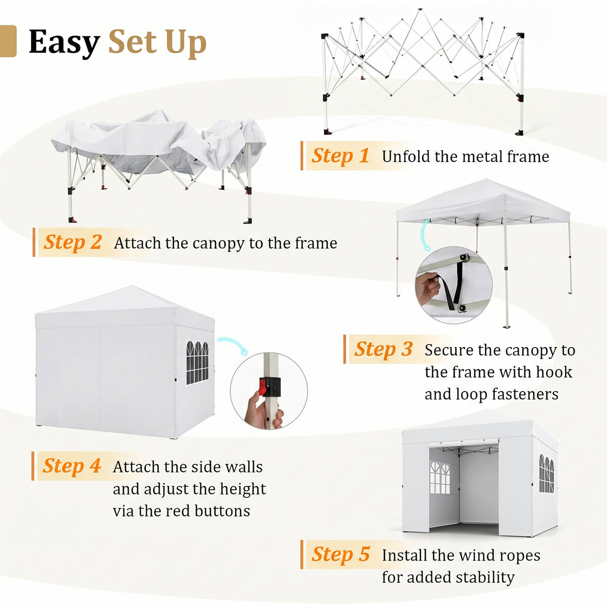 3 x 3 m Pop Up Canopy with 4 Sidewalls and Adjustable Height-White