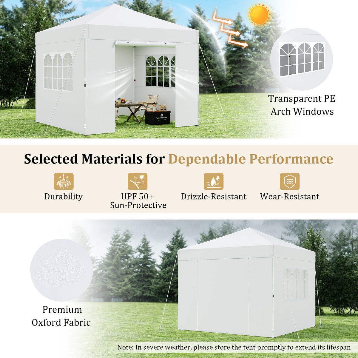 3 x 3 m Pop Up Canopy with 4 Sidewalls and Adjustable Height-White